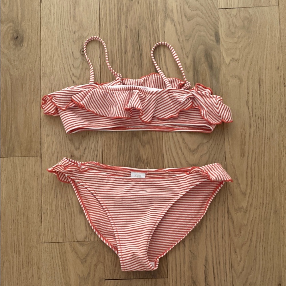 Kids Red Striped Swim Set